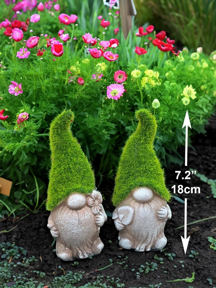 Style 2 Flower - 18cm Flock Grass Garden Gonk Gnome Ceramic Outdoor Ornament Statue Decoration