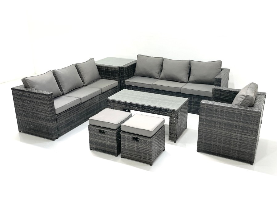 Click to view product details and reviews for Fimous Rattan Garden Furniture Set Outdoor 9 Seater Patio Conversation Sets With Glass Top Coffee Table Stool Side Table.