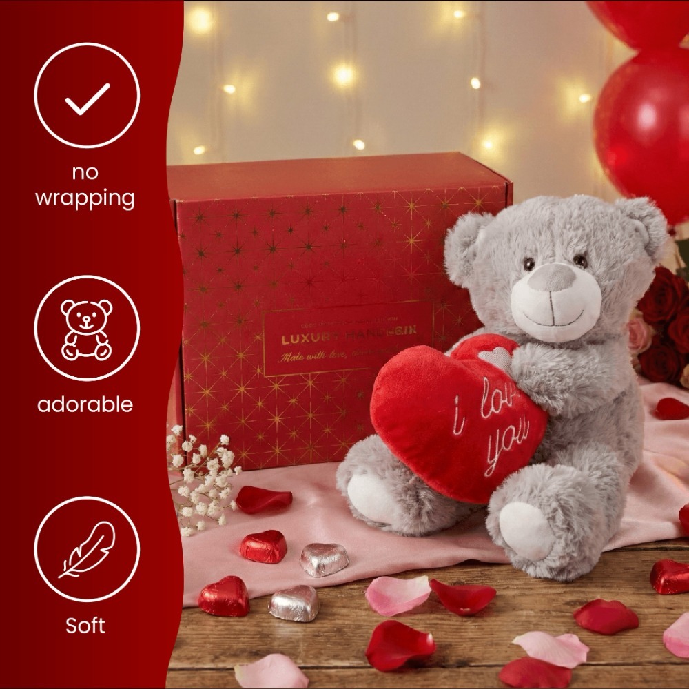 Valentines Day Hamper | 2 Pcs | Grey 'I Love you' Teddy & Rose