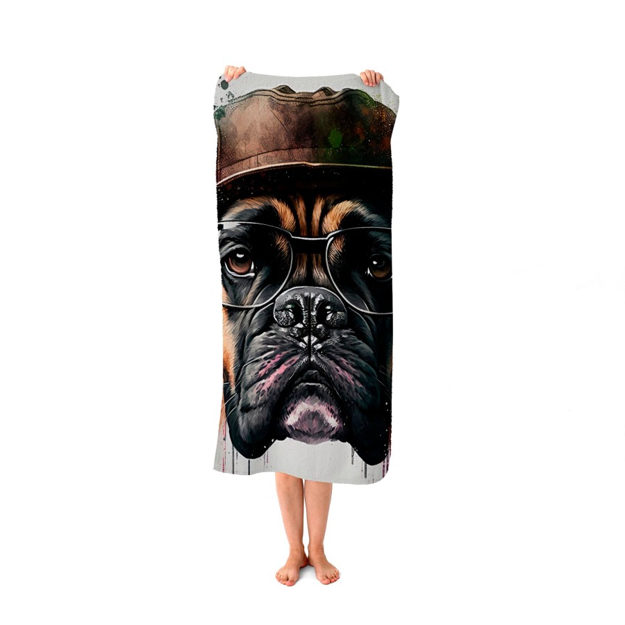 Click to view product details and reviews for Boxer Dog With Glasses Splashart Beach Towel.