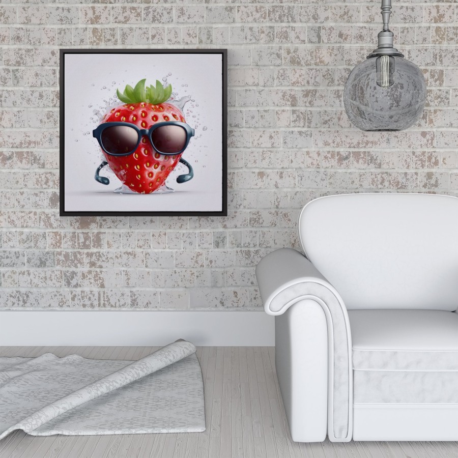 Click to view product details and reviews for Strawberry In Glasses Framed Canvas 16 X 16 Black.