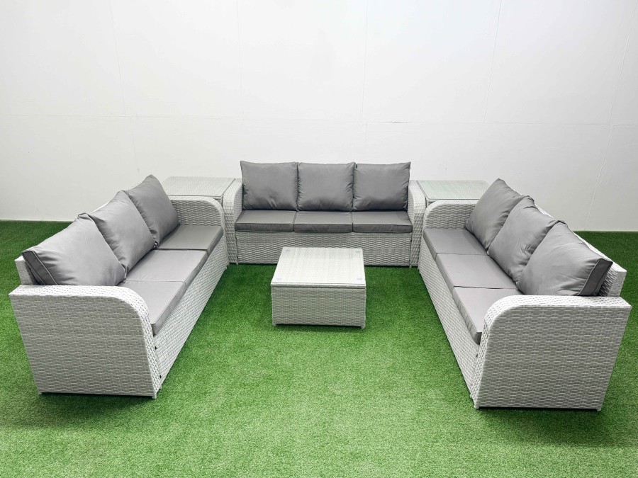 Click to view product details and reviews for Fimous Pe Rattan Lounge Sofa Set 9 Seater Outdoor Garden Furniture Set With Square Coffee Table 3 Seater Sofa 2 Side Table Light Grey. Click to view product details and reviews for Fimous Pe Rattan Lounge Sofa Set 9 Seater Outdoor Garden Furniture Set With Square Coffee Table 3 Seater Sofa 2 Side Table Light Grey.