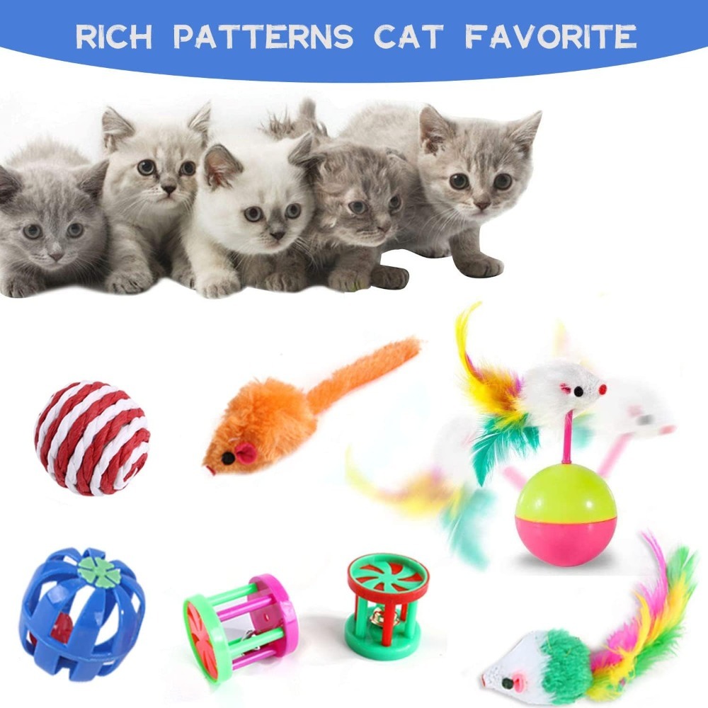 20 PCS Cat Toys Set with Tunnel, Feather Wand, Balls & Mice