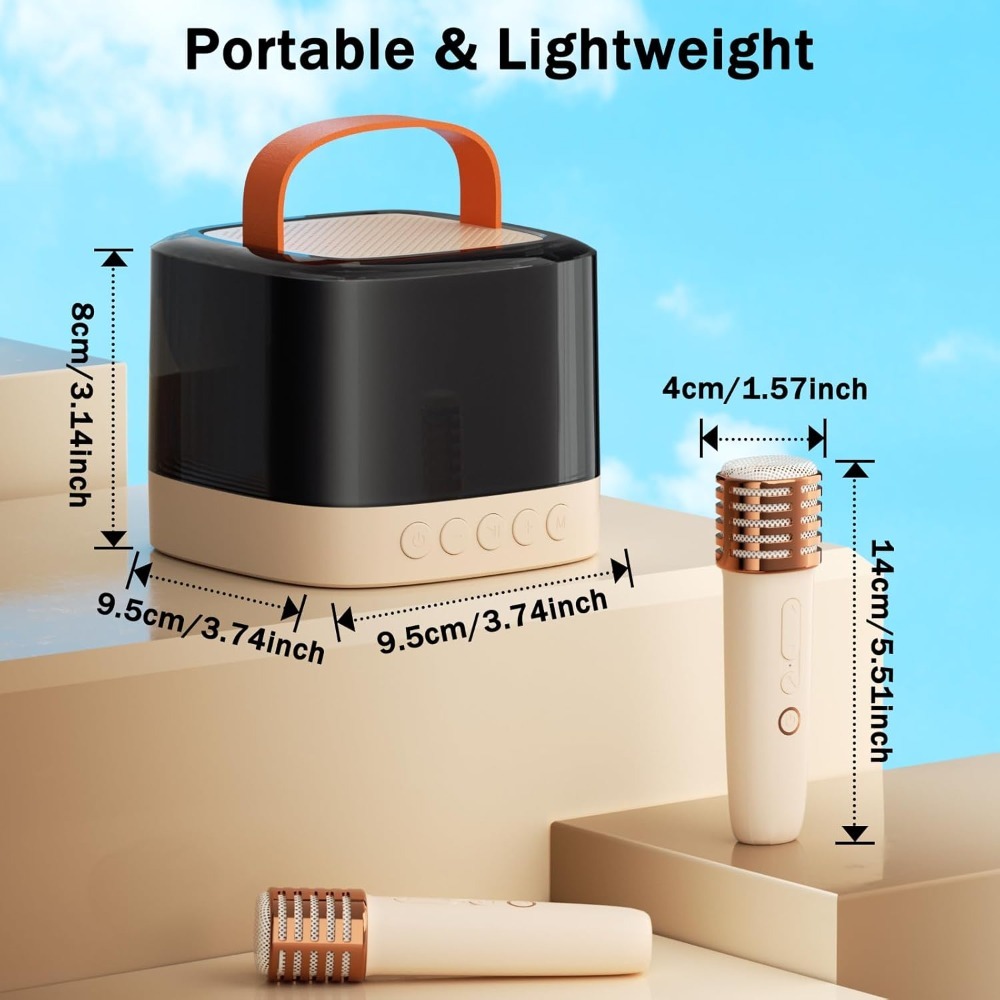 Portable Kids Karaoke Machine with 2 Mics, LED Lights, Bluetooth - Multicolor