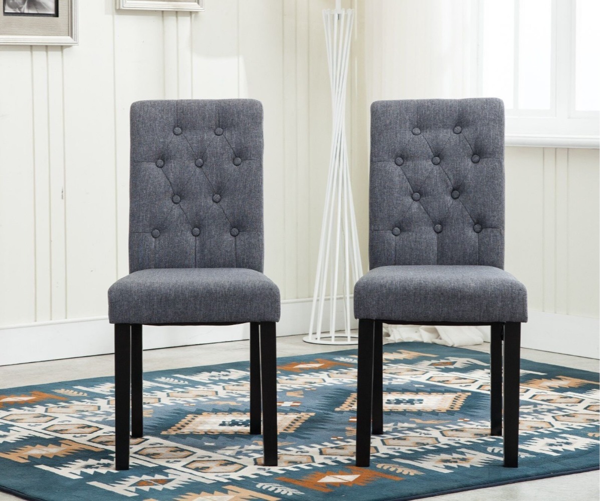 2x Lined Fabric Dining Chairs with Solid Wood Legs - Home or Restaurant