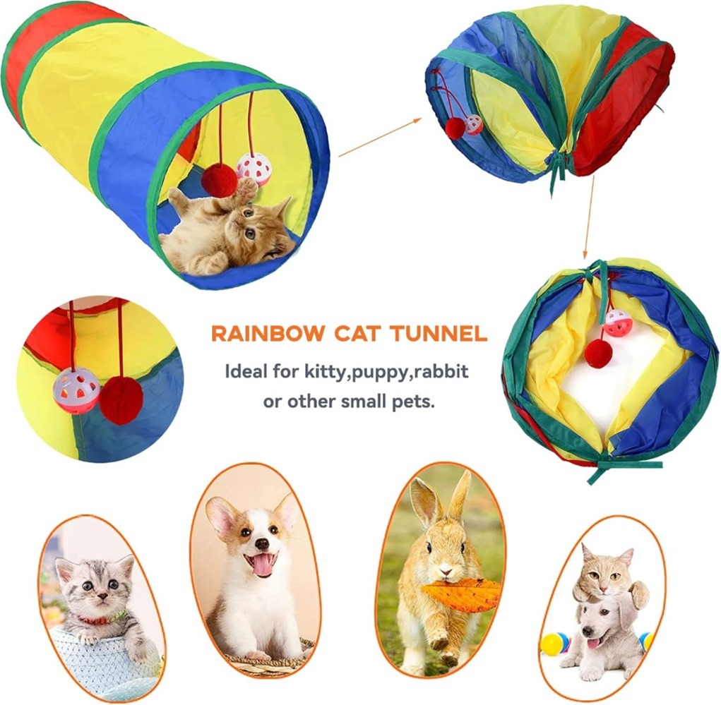 20 PCS Cat Toys Set with Tunnel, Feather Wand, Balls & Mice