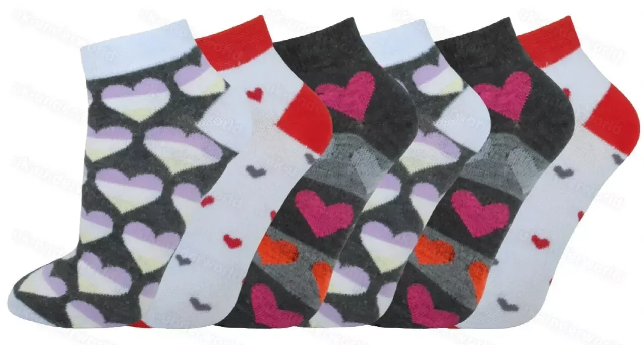 Womens Funky Trainer Socks 6 Pack Cotton Low Cut Sports Ankle Size 4-7