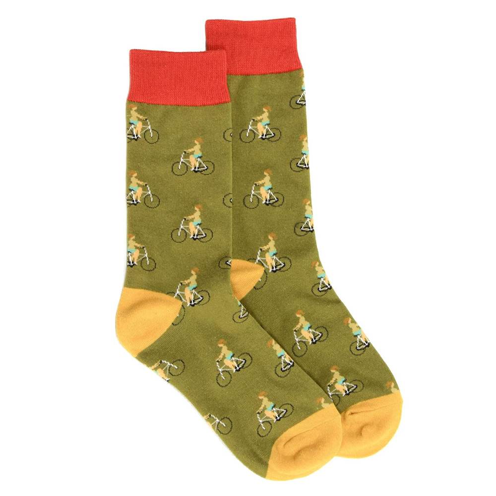 1 Pair Socks Crew Khaki Green Cycling Novelty Unisex Size UK 4-8 Lucky Pair
