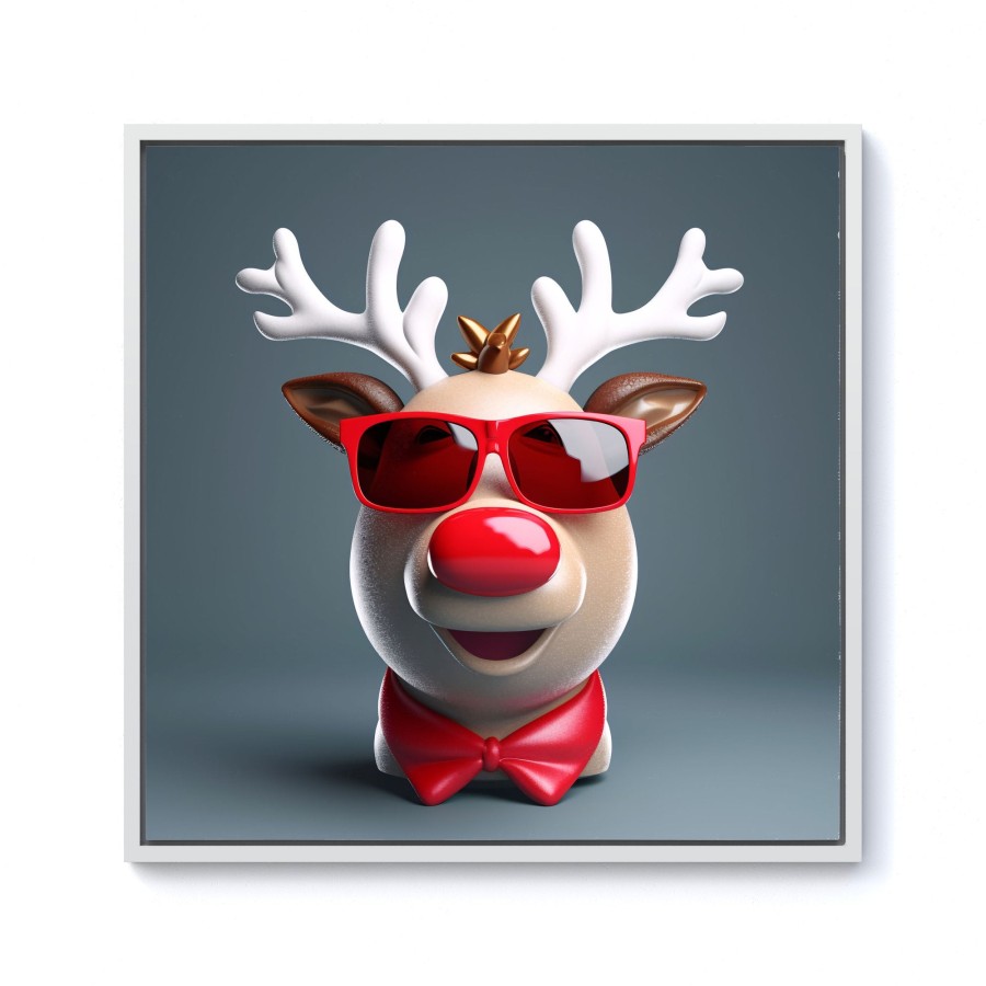 Click to view product details and reviews for Rudolph In Red Glasses Framed Canvas 10 X 10 White.