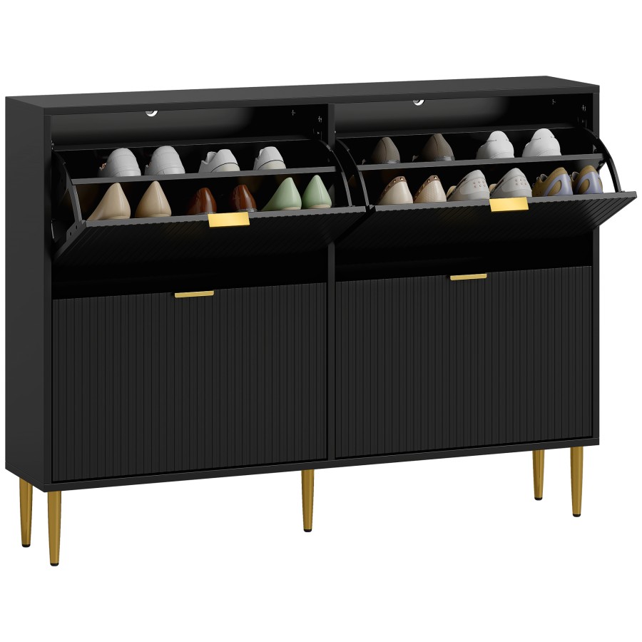 Click to view product details and reviews for Homcom Narrow Shoe Cabinet With 4 Flip Drawers Modern Slim Shoe Storage Cabinet With Fluted Doors And Adjustable Shelves For Hallway Holds 20 Pairs.
