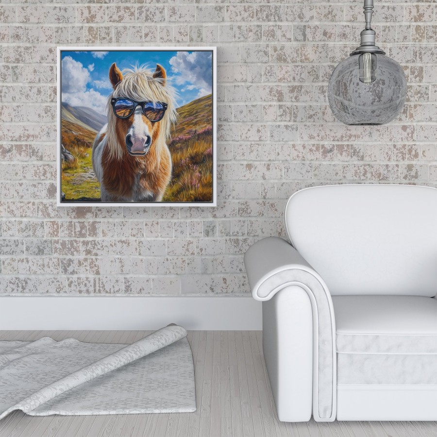 Click to view product details and reviews for Shetland Pony Wearing Glasses Framed Canvas 16 X 16 White.