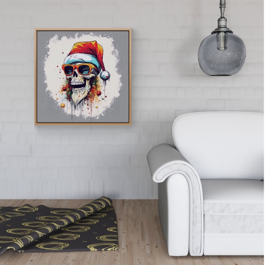Click to view product details and reviews for Santa Skull In Glasses Splashart Framed Canvas 30 X 30 Black.