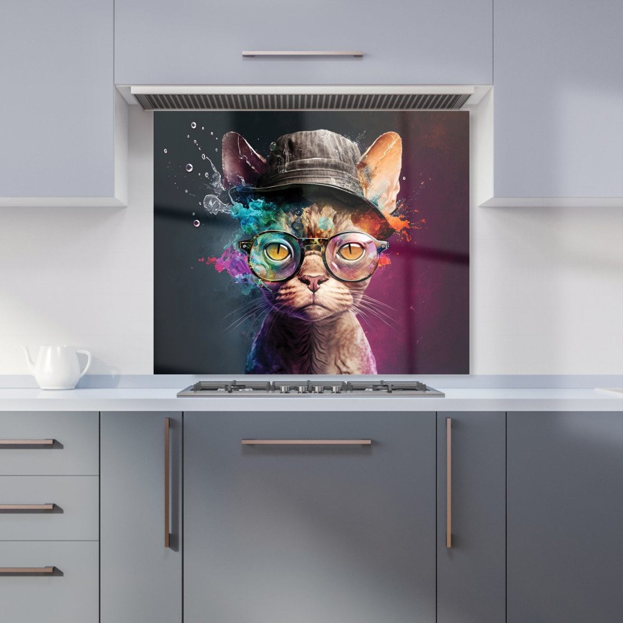 Devon Rex Cat With Hat Splashart Kitchen Splashback