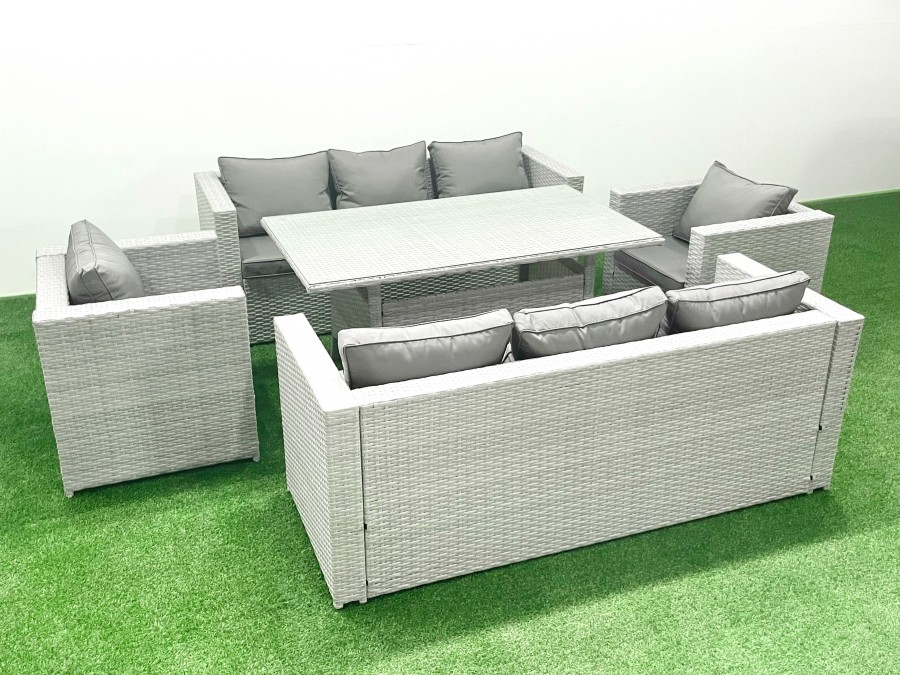 Click to view product details and reviews for Fimous Rattan Garden Furniture Set Outdoor 8 Seater Patio Dinin G Sofa Sets With Dining Table 2 Chairs Light Grey Mixed.