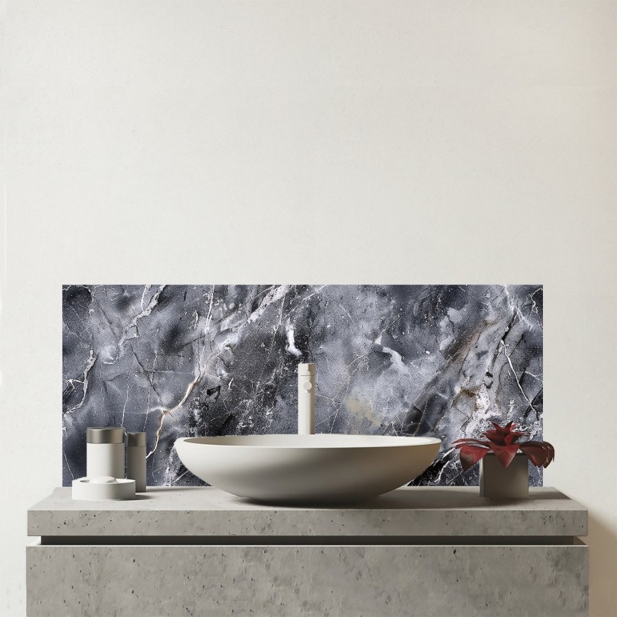 Click to view product details and reviews for Deep Grey Marble Effect Glass Bathroom Splashback.