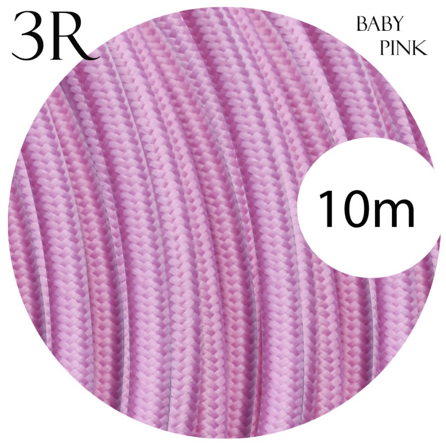 Ledsone Uk Ltd 10M 3 Core Round Vintage Braided Fabric Baby Pink Cable Flex 0.75Mm~4573