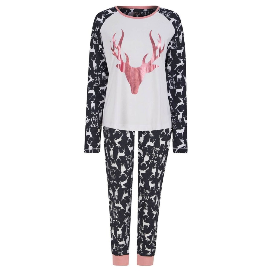 Womens Christmas Pyjama Set Stag Head Motif Navy M Womens Christmas Pyjama Set Stag Head Motif Navy M