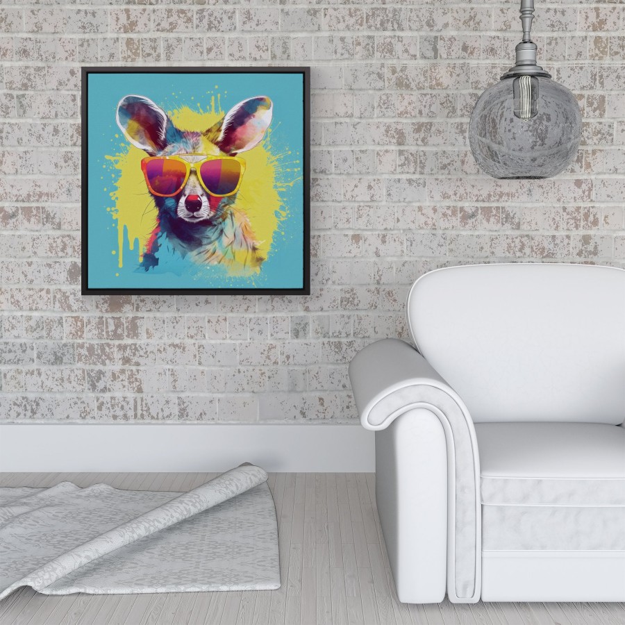 Click to view product details and reviews for Splashart Wallaby In Glasses Framed Canvas 16 X 16 Black.