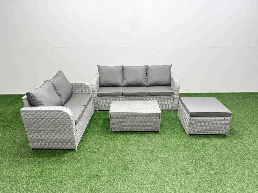 Click to view product details and reviews for Fimous 6 Seater Pe Rattan Wicker Garden Furniture Patio Conservatory Sofa Set With Rectangular Coffee Table 3 Seater Sofa Love Sofa Big Footstool.