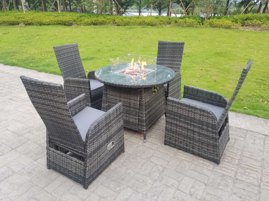 Click to view product details and reviews for Rattan Outdoor Garden Furniture Set Gas Fire Pit Round Rectangular Dining Table Gas Heater Reclining Chair Sets 2 4 6 Seater 4 Chair Round Table.