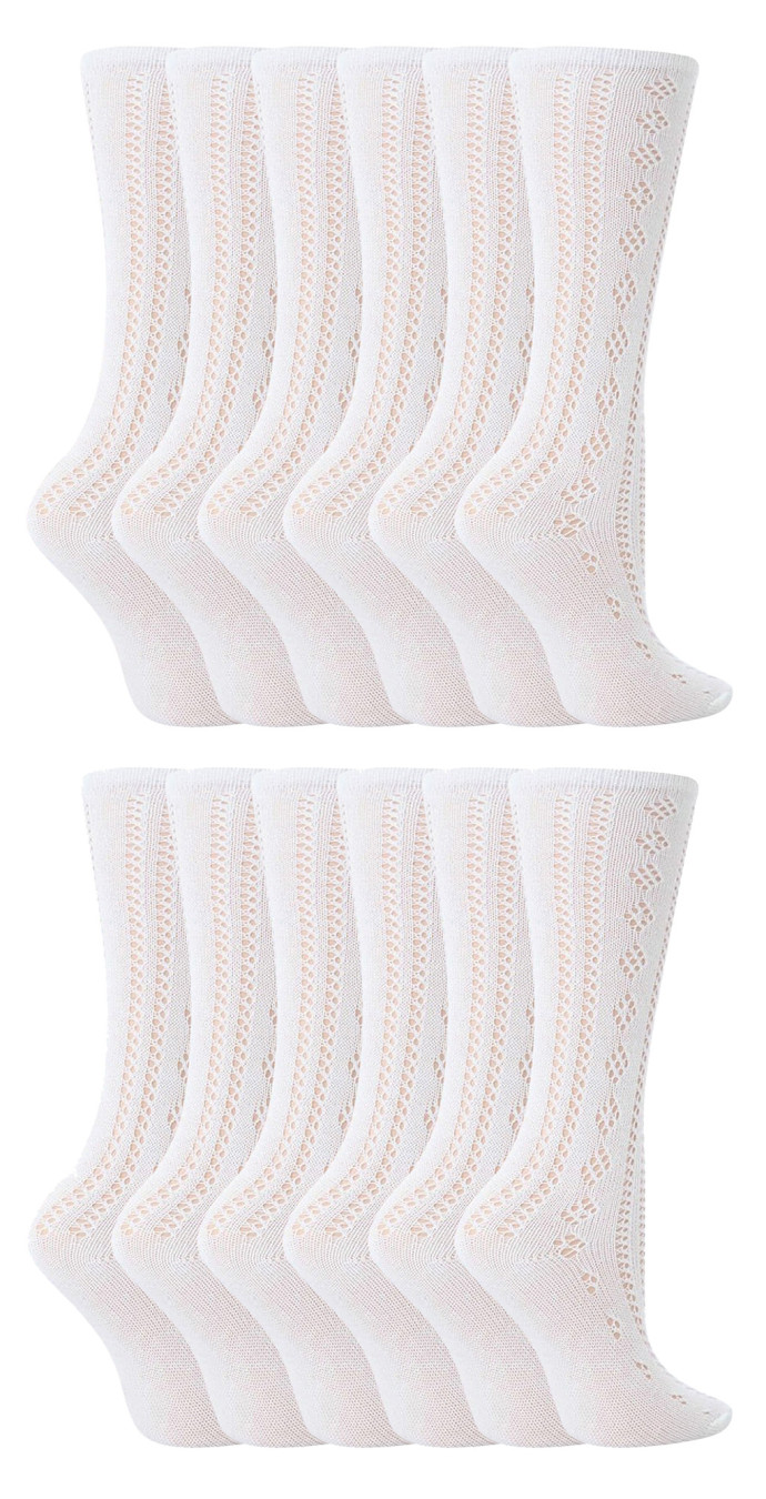 12 Pack Girls Cotton Rich Knee High White Uniform Socks