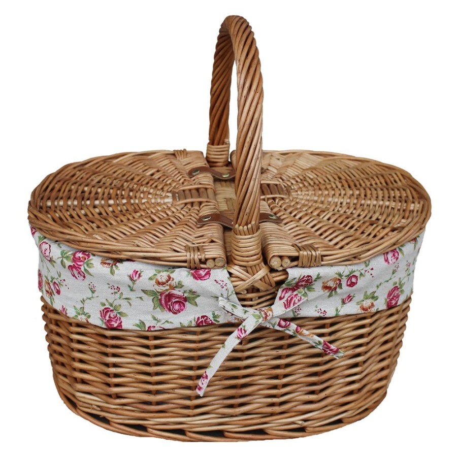 Click to view product details and reviews for Large Light Steamed Oval Butterfly Lidded Picnic Basket Garden Rose.