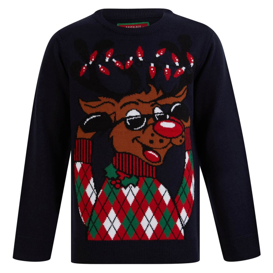 Kids Reindeer Christmas Jumper Cool Sunglasses Rudolph Ink 5 6