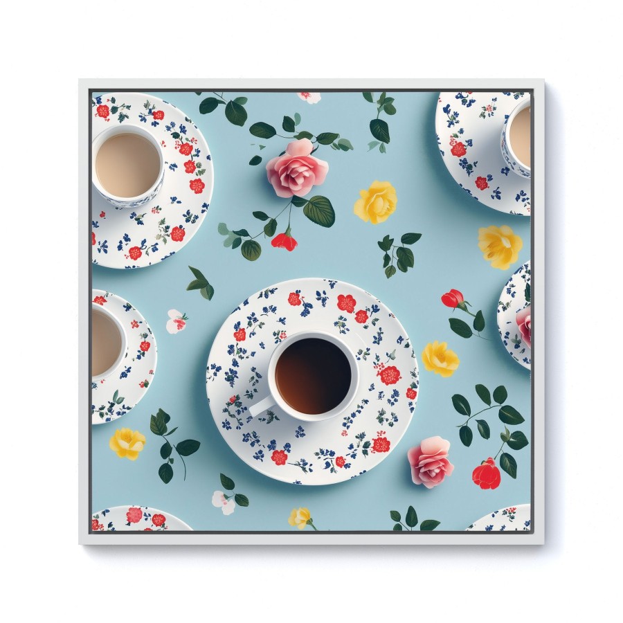 Click to view product details and reviews for Tea Cups And Roses Framed Canvas 10 X 10 White.