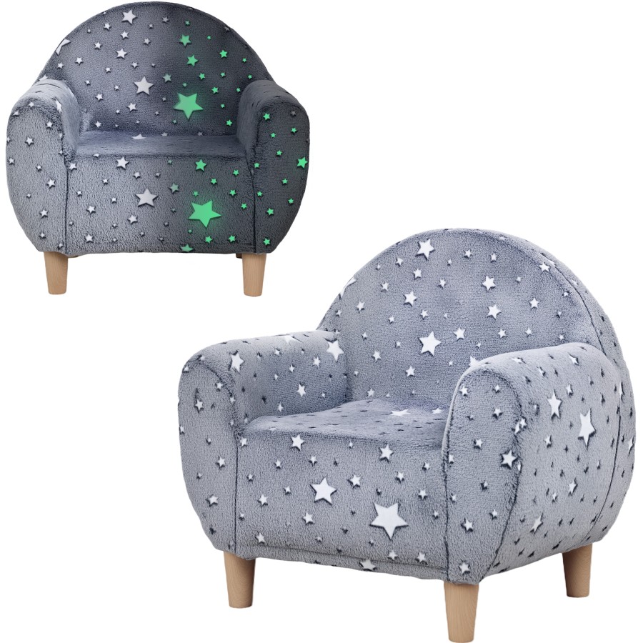 Click to view product details and reviews for Aiyaplay Kids Armchair Glow In The Dark Single Chair With Star Design Upholstered Toddler Tub Chair For Bedroom Playroom Kid Room Grey.