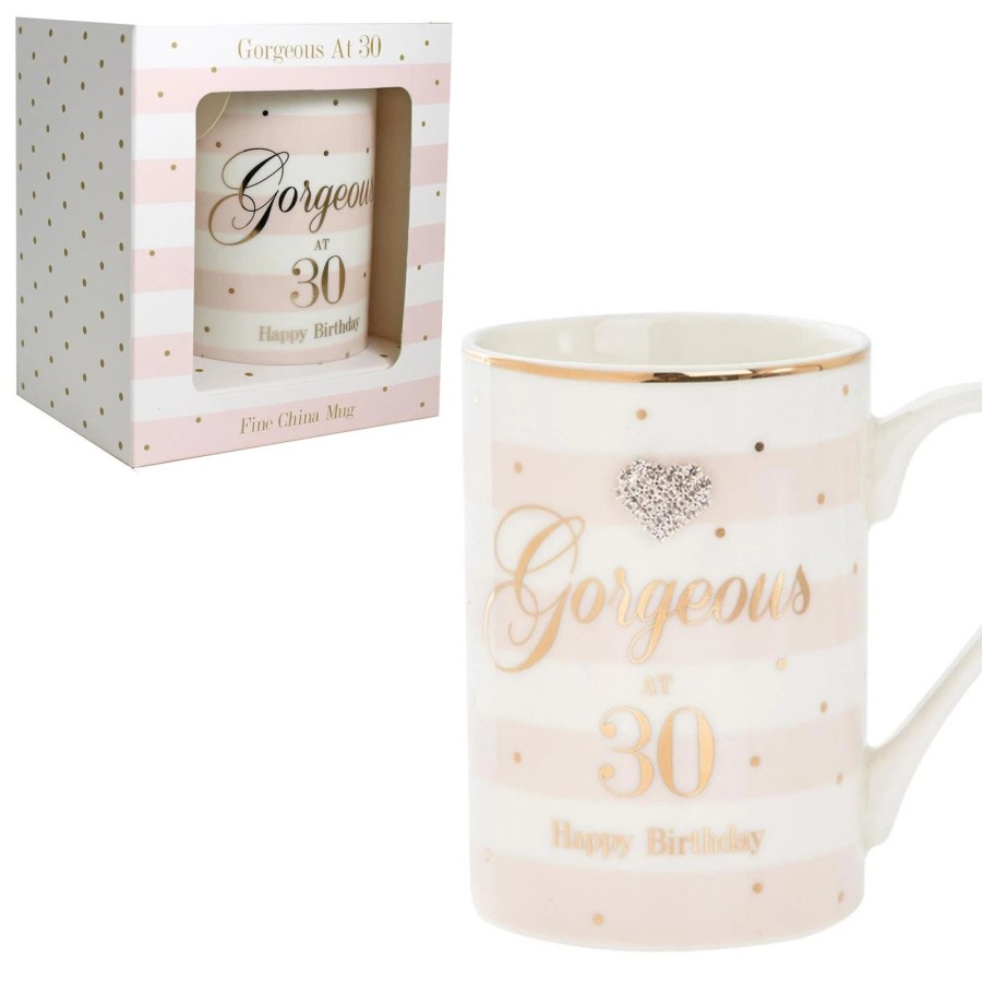 Click to view product details and reviews for Mad Dots Gorgeous At 30 30th Birthday Boxed Gift Mug Striped With Diamante Heart.