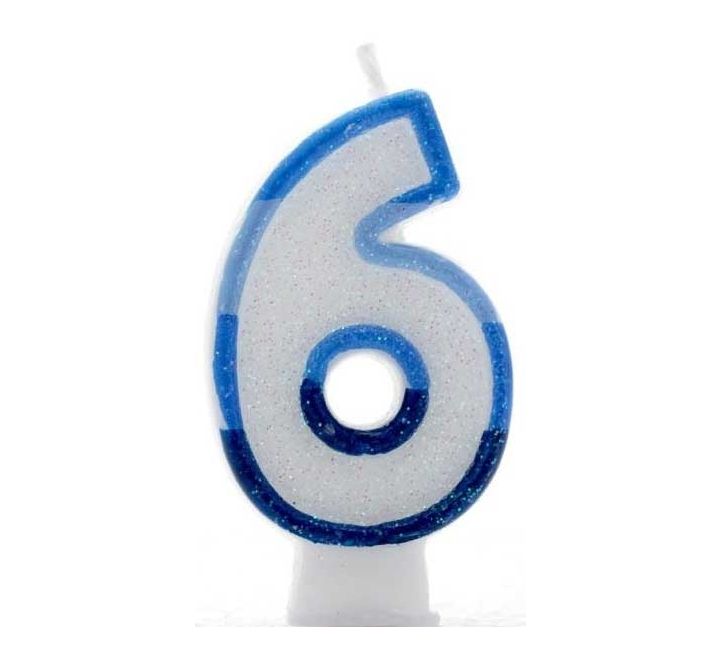 Click to view product details and reviews for Blue Coloured Number 6 Candle.