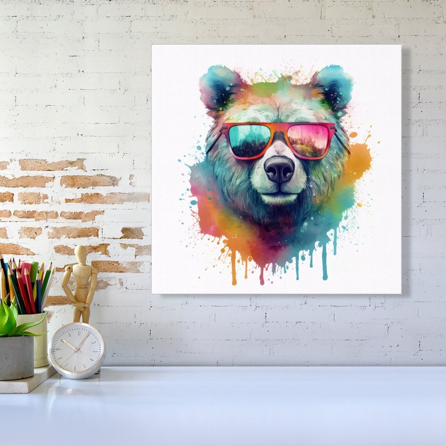Click to view product details and reviews for Splashart Colourful Bear In Glasses Canvas Medium 16 X 16.