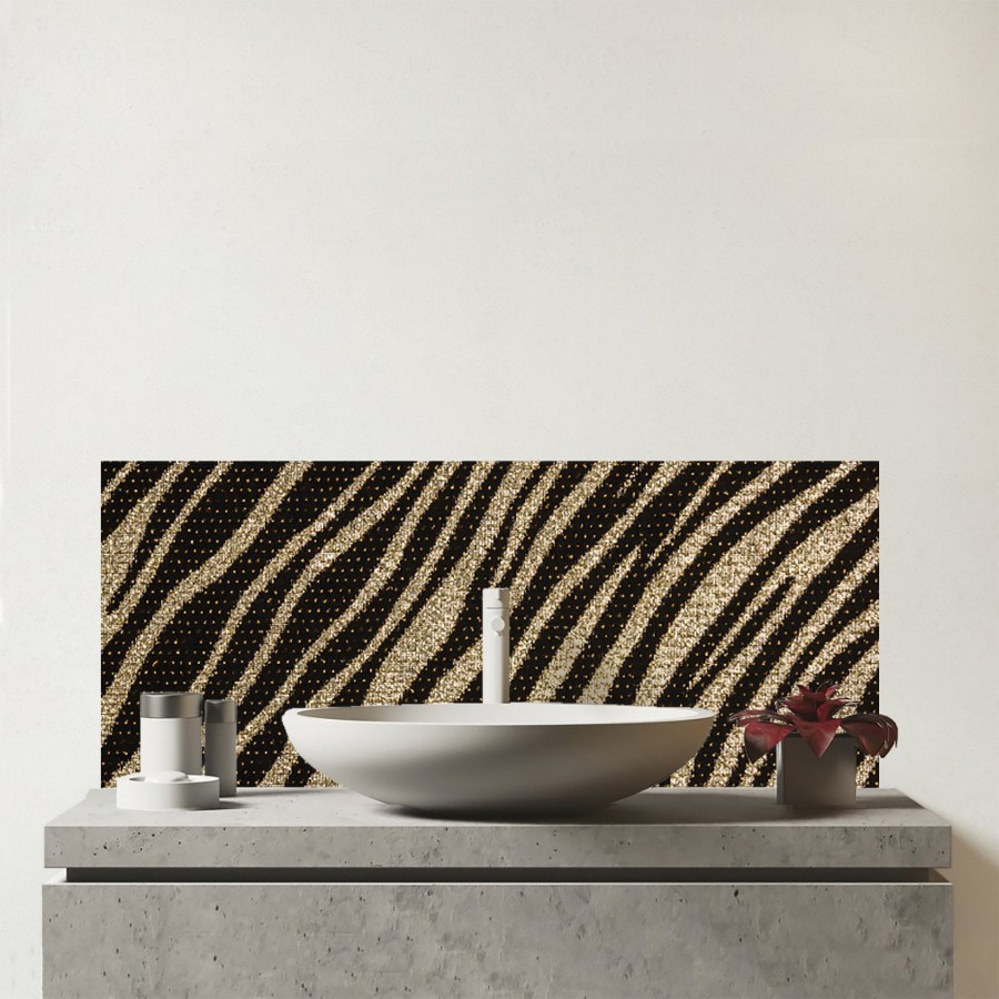 Click to view product details and reviews for Golden Zebra Print Glass Bathroom Splashback.