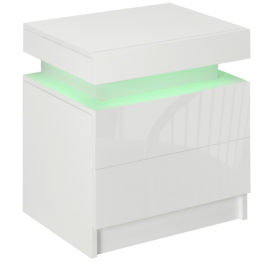 Click to view product details and reviews for Homcom High Gloss Front Bedside Table Nightstand With Rgb Led Light 2 Drawers Chest Of Drawers White For Bedroom Living Room.