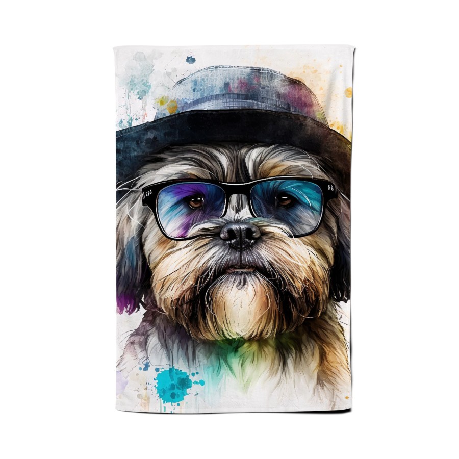 Click to view product details and reviews for Lhasa Apso Dog With Glasses Splashart Tea Towel.