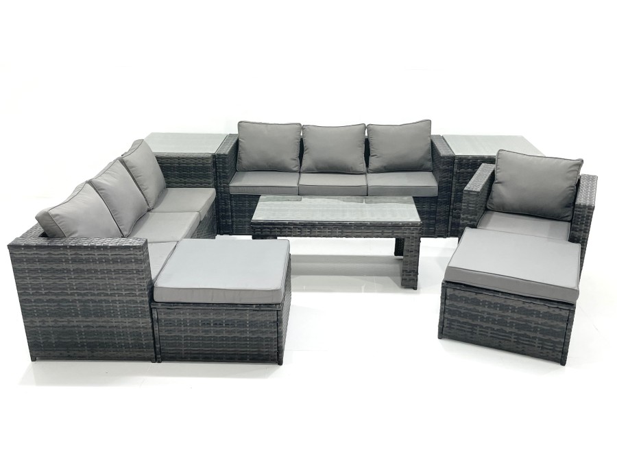 Click to view product details and reviews for Fimous 9 Seater Rattan Garden Outdoor Furniture Set With 3 Seater Sofa Coffee Table 2 Big Footstool 2 Side Tables.