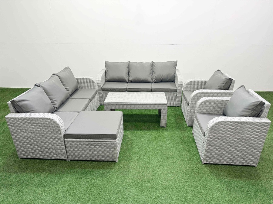 Click to view product details and reviews for Fimous Pe Rattan High Back Lounge Sofa Set Patio Oblong Coffee Table Chairs Set With 3 Seater Sofa Reclining Chair Big Footstool Light Grey. Click to view product details and reviews for Fimous Pe Rattan High Back Lounge Sofa Set Patio Oblong Coffee Table Chairs Set With 3 Seater Sofa Reclining Chair Big Footstool Light Grey.