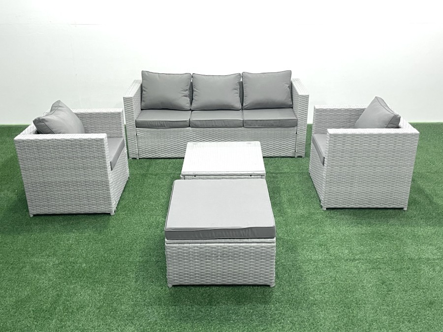 Click to view product details and reviews for Fimous 6 Seater Rattan Garden Furniture Set With 3 Seater Sofa 2 Chair Square Coffee Table Big Footstool Light Grey Mixed.