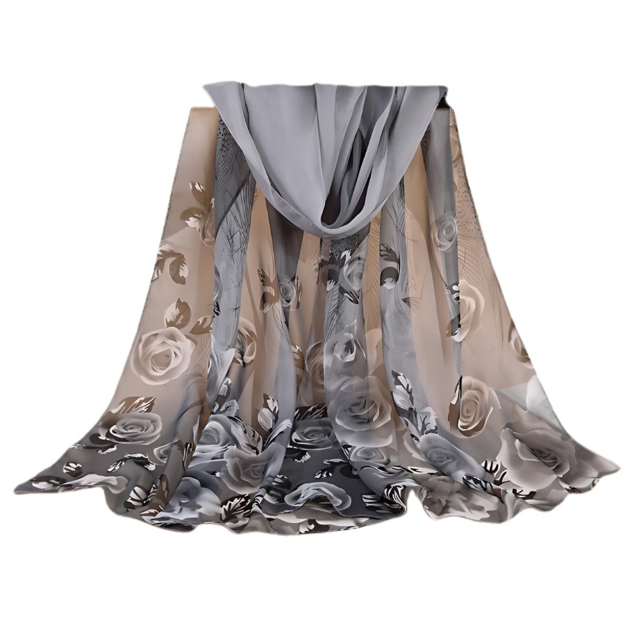 Click to view product details and reviews for Womens Floral Print Chiffon Scarf Grey.