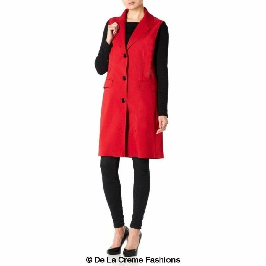 Click to view product details and reviews for De La Creme Womens Spring Summer Sleeveless Hip Length Blazer Coat Red Uk 10 Eu 38 Us 6.