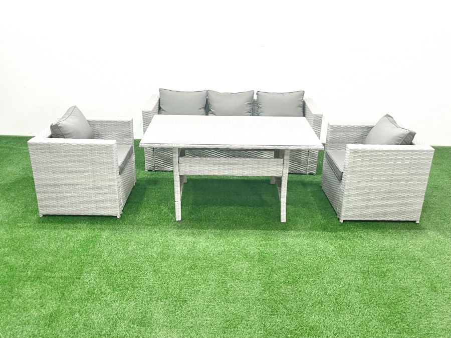 Click to view product details and reviews for Fimous Garden Dining Set Outdoor Rattan Furniture Set With Sofa Dining Table 2 Chairs Light Grey Mixed.