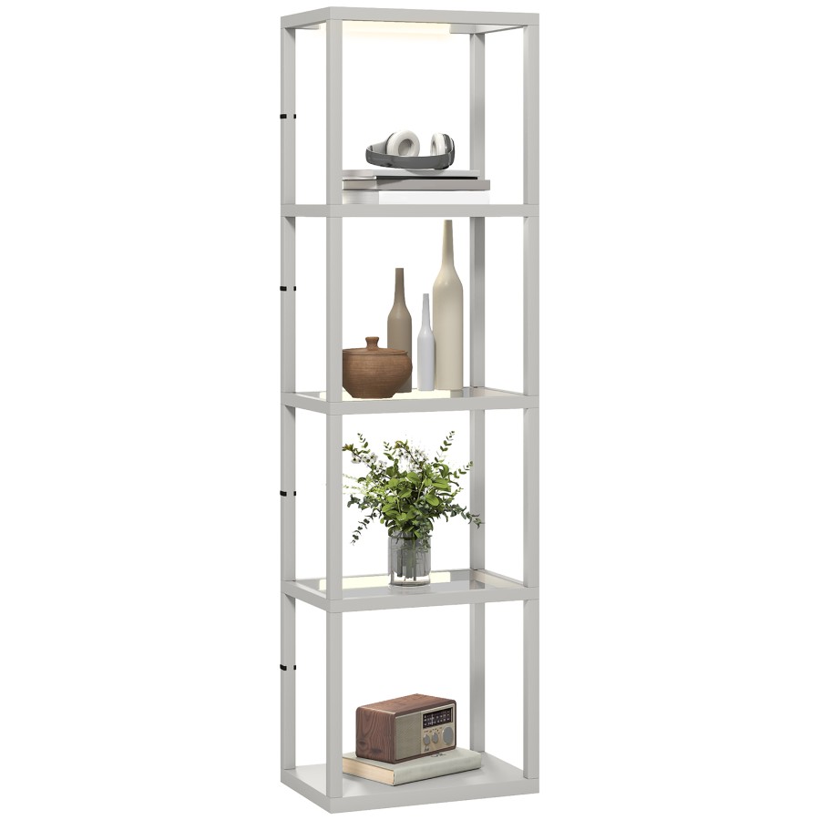 Click to view product details and reviews for Homcom Led Floor Lamp With Glass Shelves 4 Layers Dimmable Tall Standing Lamp Modern Column Shelf Floor Light For Living Room Bedroom Office Grey.