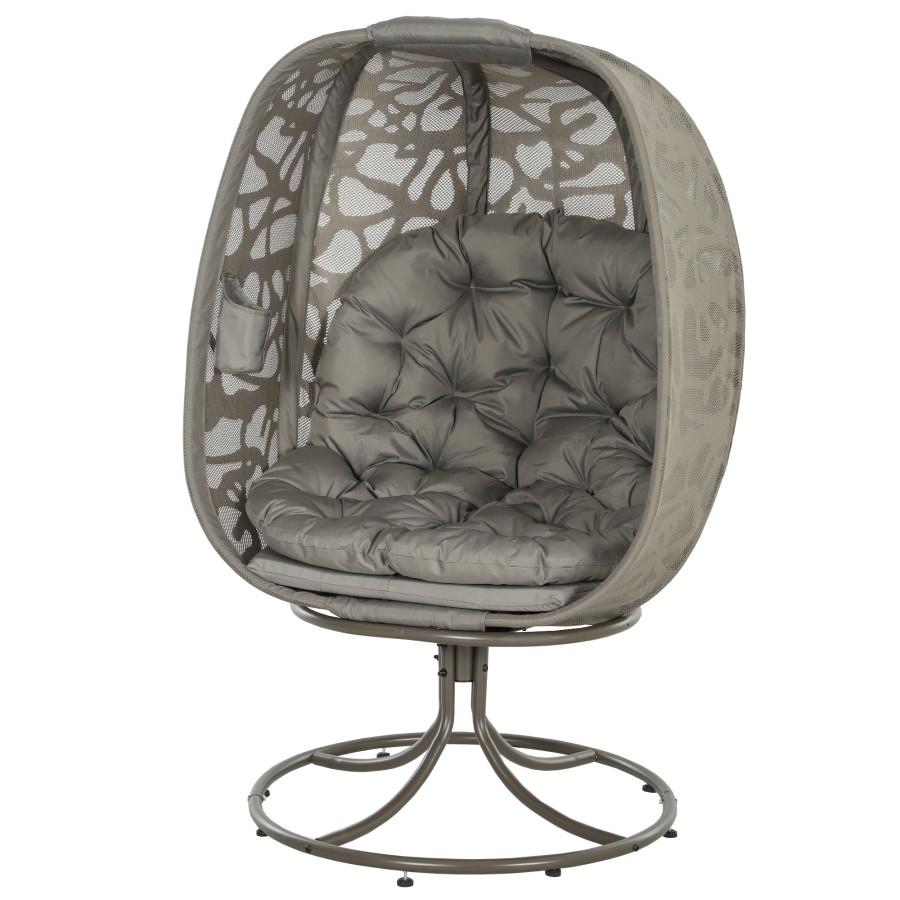 Outsunny Foldable Egg Chair with Cushions, Indoor Outdoor Swivel Lounger, Sand