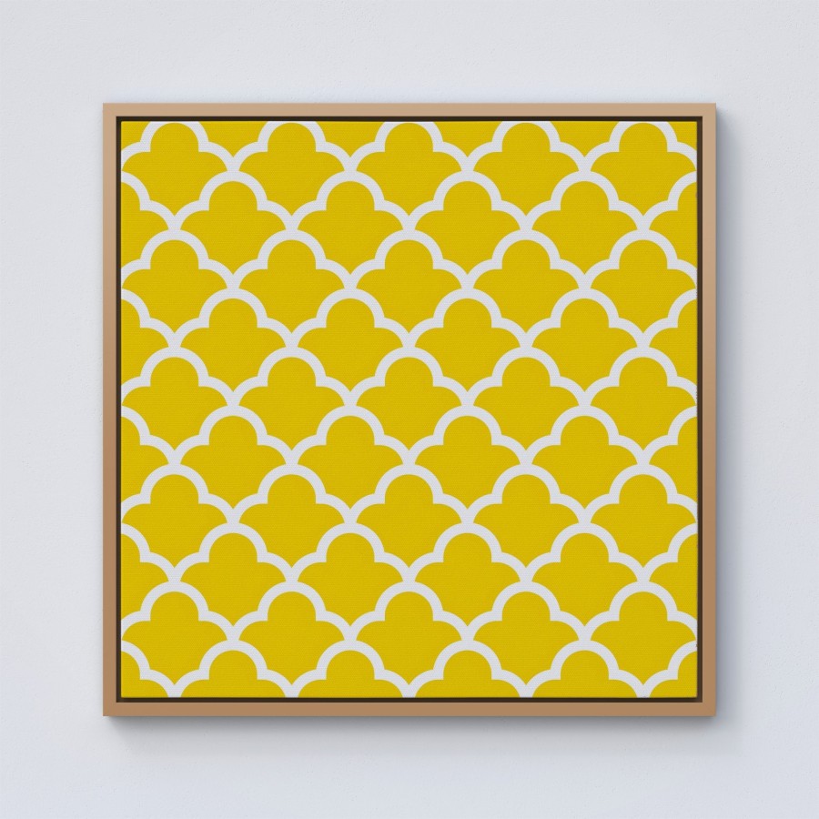 Click to view product details and reviews for Geometric Yellow Quatrefoil Wave Framed Canvas 10 X 10 Pine.