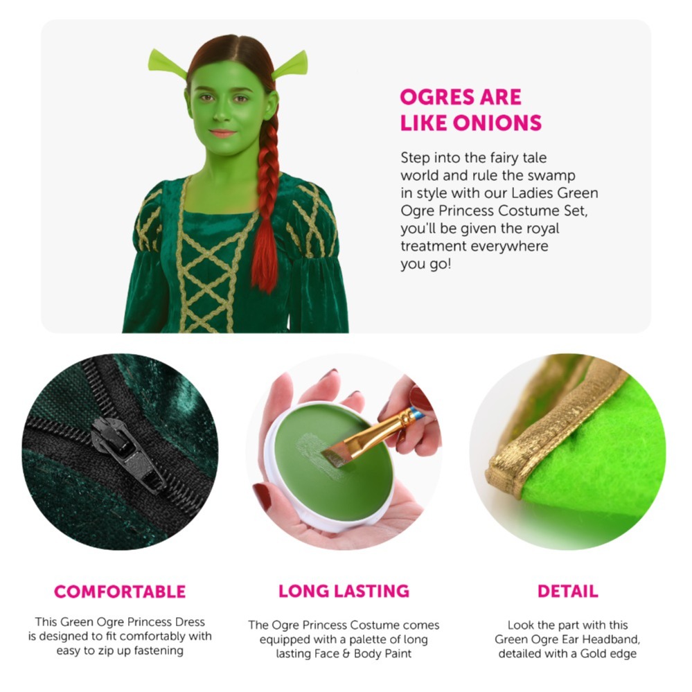 Ladies Green Princess Ogre Costume with Tights