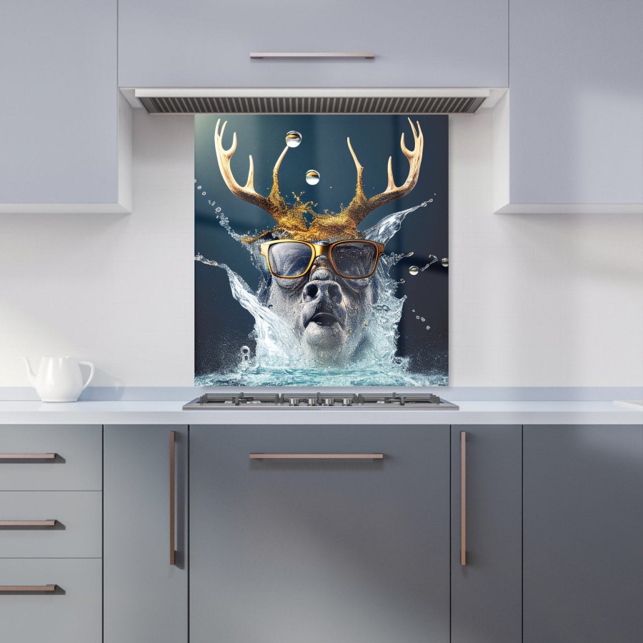 Stag With Glasses Splashart Kitchen Splashback W700mm X H650mm