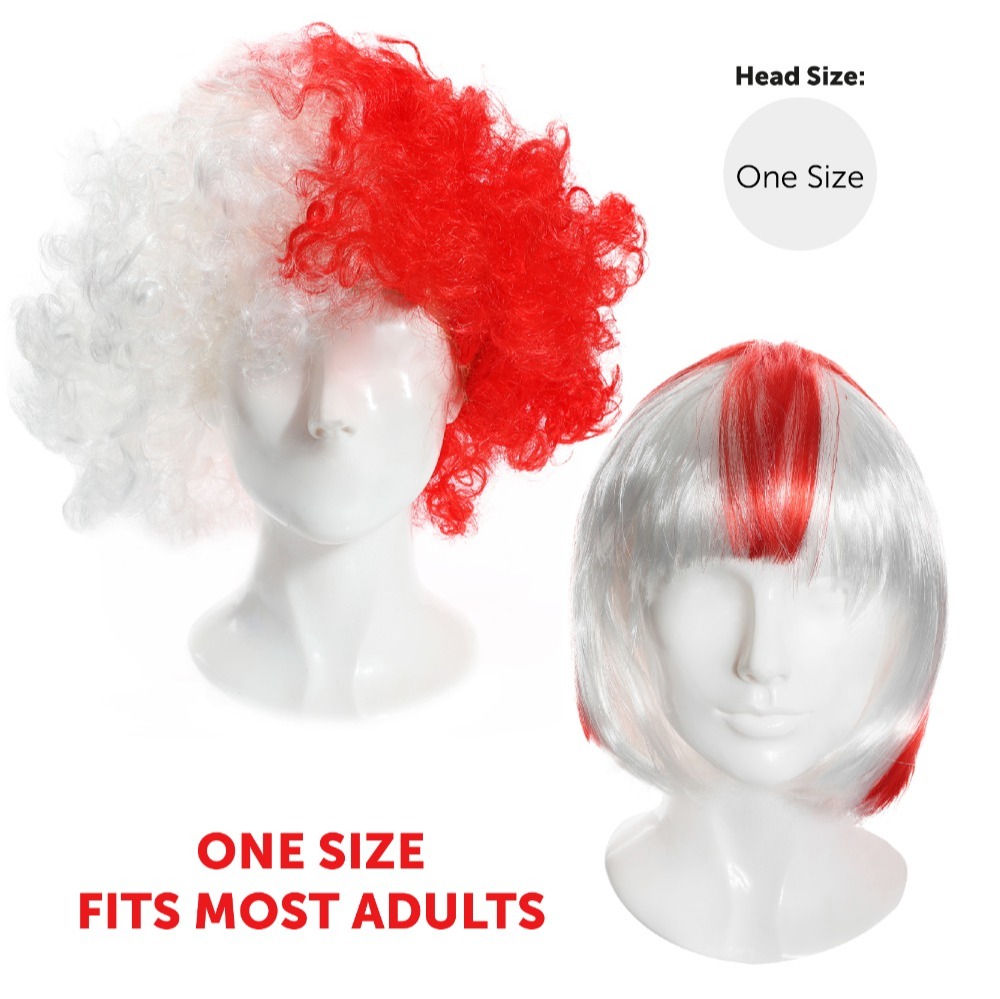 England Flag Afro Wig & Red Bob Wig Duo