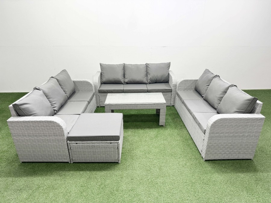 Click to view product details and reviews for Fimous Pe Rattan Lounge Sofa Set 10 Seater Outdoor Garden Furniture Set With Oblong Coffee Table 3 Seater Sofa Big Footstool Light Grey. Click to view product details and reviews for Fimous Pe Rattan Lounge Sofa Set 10 Seater Outdoor Garden Furniture Set With Oblong Coffee Table 3 Seater Sofa Big Footstool Light Grey.