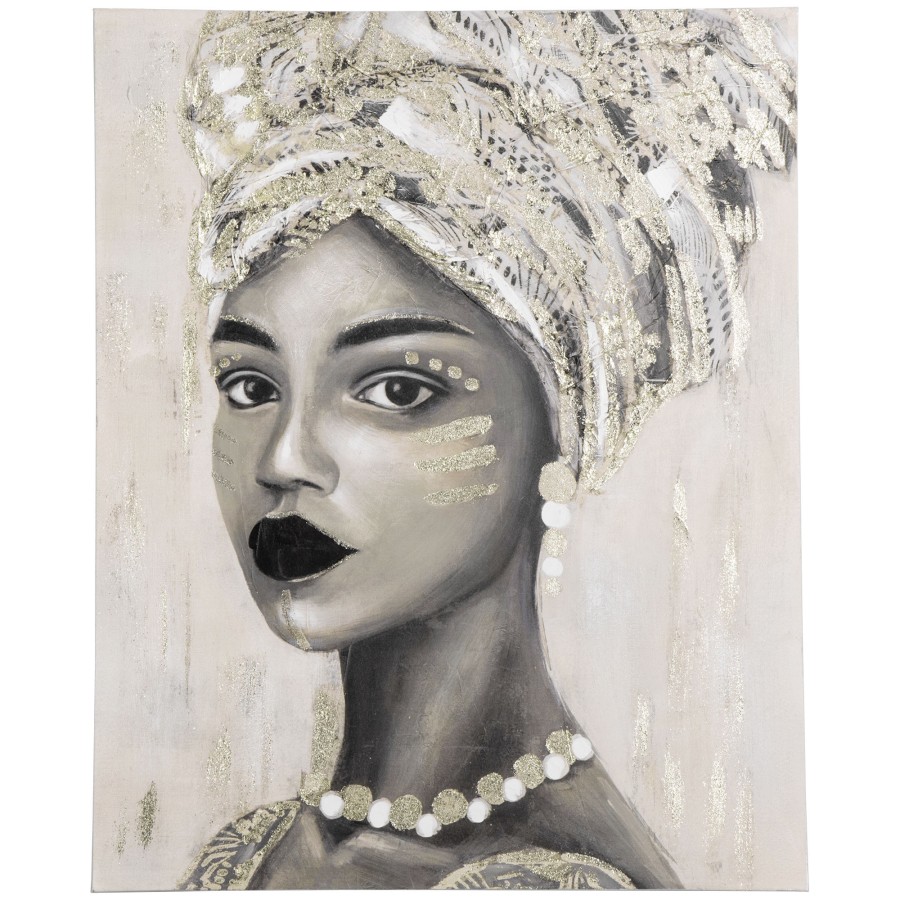 HOMCOM Hand-Painted Wall Art, Canvas Wall Painting African Woman, 100 x 80cm