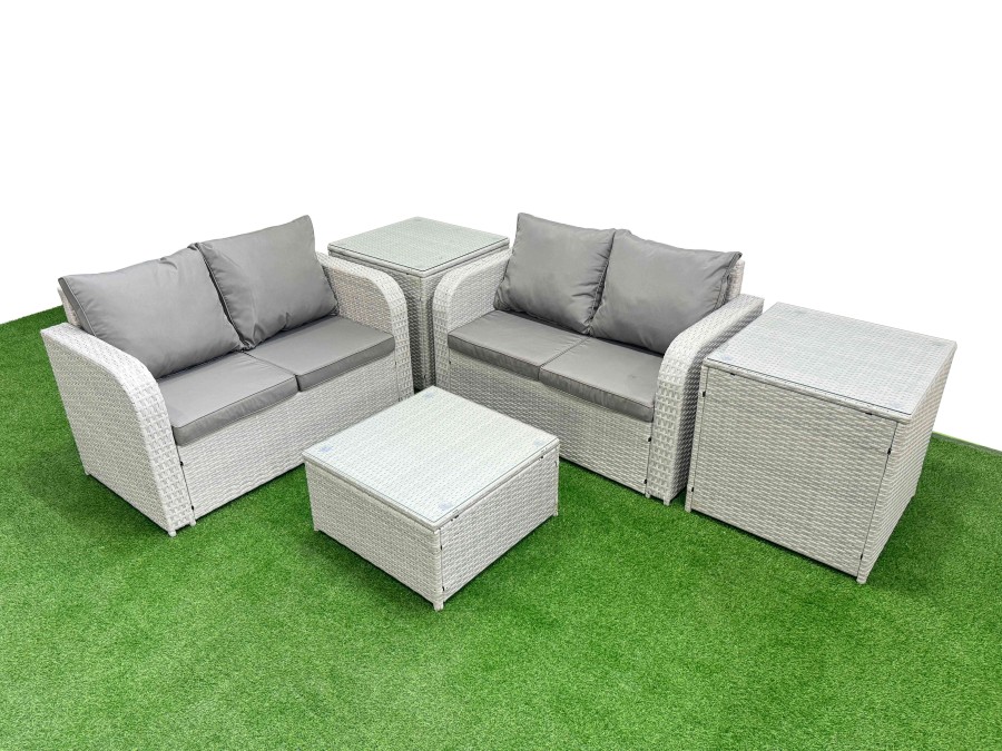Click to view product details and reviews for Fimous 4 Seater Outdoor Love Sofa Set Rattan Garden Furniture Set With Square Coffee Table 2 Side Tables Light Grey.